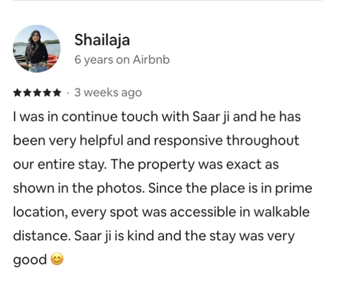 Five-star review by Shailaja: the property was exactly as shown in the photos, every spot walkable