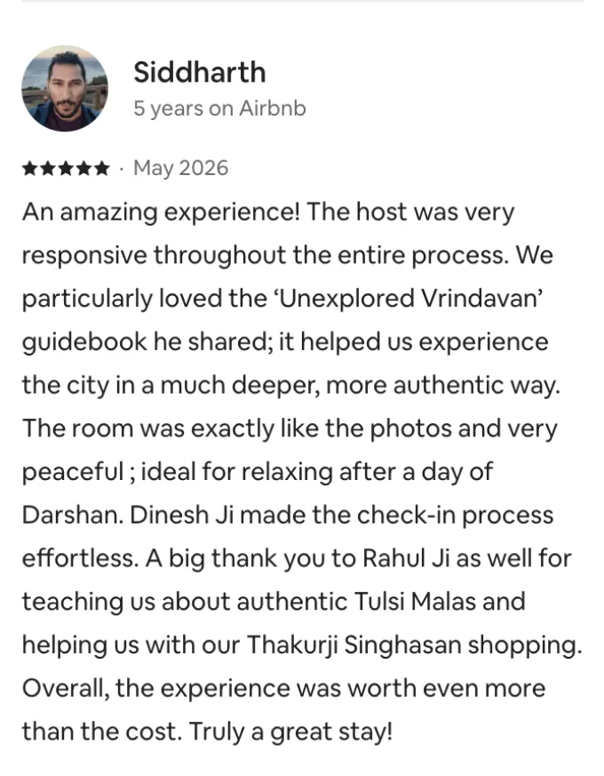Five-star review by Siddharth: loved the Unexplored Vrindavan guidebook, worth more than the cost